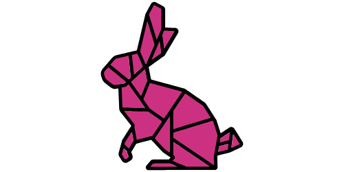 Geometric pink rabbit logo on a white background